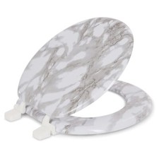 Gray Round Toilet Seat Easy Clean Change Hinge Standard Size Bathroom