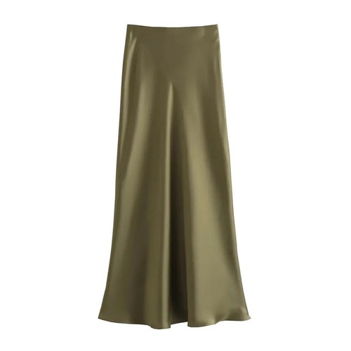High Waist Elegant Satin Skirts Women Elegant Long Skirt Casual Office A-line - Picture 7 of 28