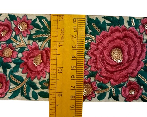 Vintage Saree Border India Decorative Trim Antique Embroidered Ribbon Silk Sari - Picture 6 of 7