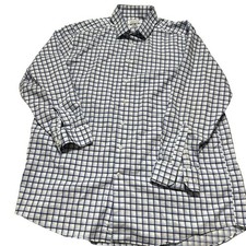 Michael Strahan Dress Shirt Men Size 18 Blue White Plaid Wrinkle Free Stretch