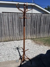 VINTAGE BENT WOOD HALL TREE COAT HAT RACK 6’ TALL TOP ROTATES 2