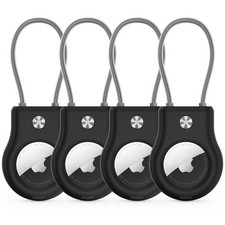 Air Tag Holder - 4 Pack tag Lock Keychain with Wire Cable Black