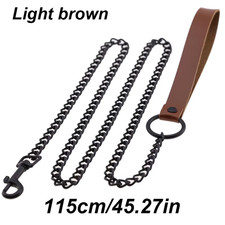 Leather Handle Chain Dog Durable Metal Chew Proof Dog Training Leash 115Cm Heavy
