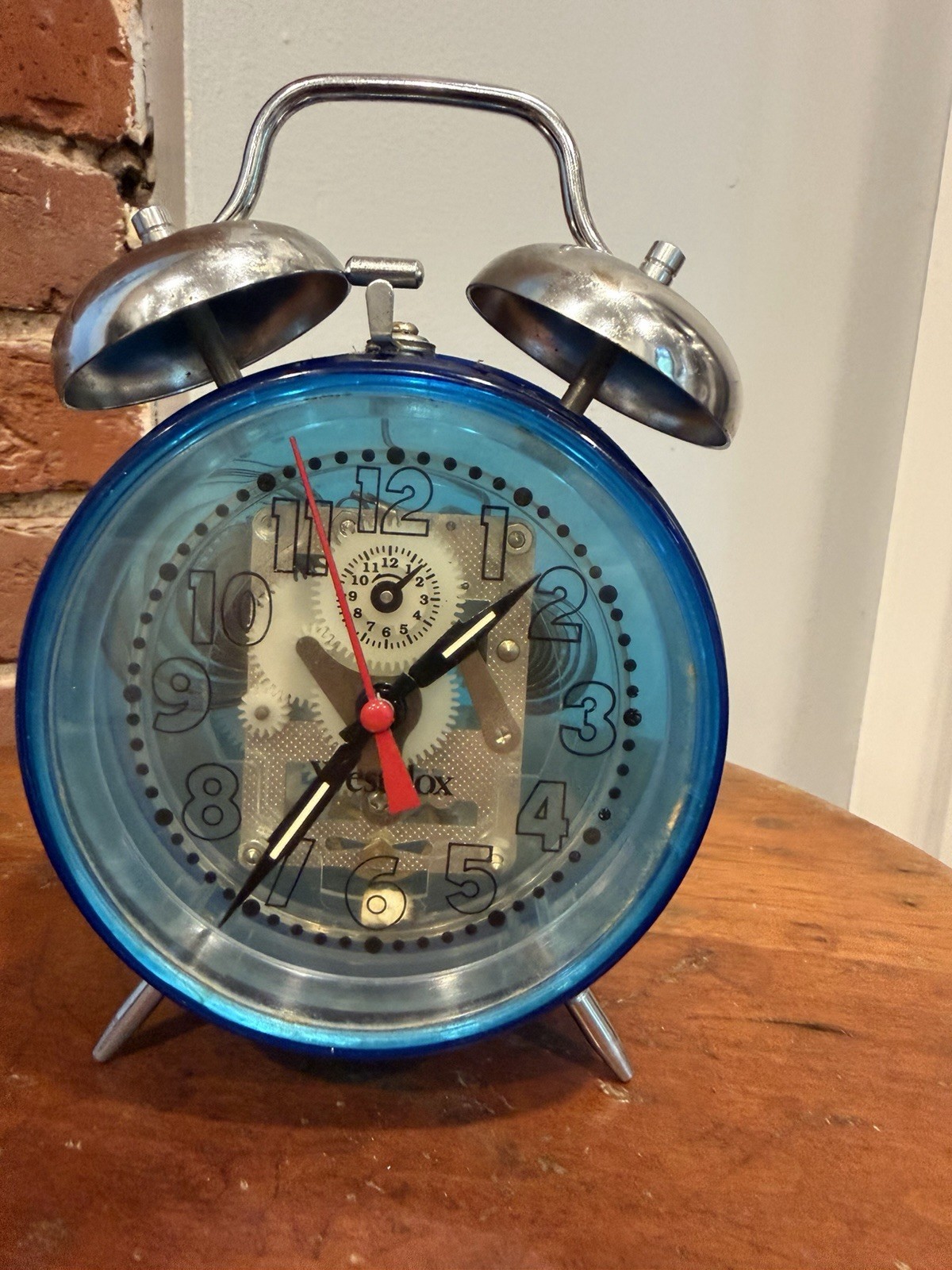 As Is Vtg Westclox Transparent Blue Wind Up Alarm Clock Skeleton Dial Twin Bell featured image