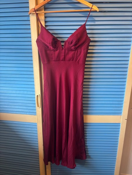 Red Slip Maxi Dress V Neck - Size 8 (Here Comes The Sun)