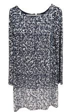 Vince Camuto Navy Print Shift Dress Size 8 White Long Sleeve Office Work Knit