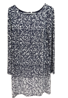 Vince Camuto Navy Print Shift Dress Size 8 White Long Sleeve Office Work Knit