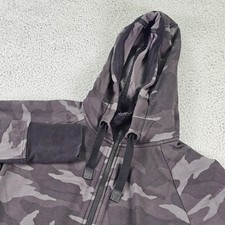 Athleta Hoodie Womens Medium Gray Camo Full Zip Thumbholes Fleece Lined Raglan