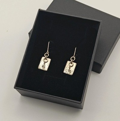 Artisan Sterling Silver 925 Marked Earrings Hammered, Stone Dangle, Leverback Cl
