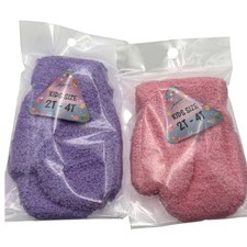 Kids Mittens Gloves Size 2T 4T Plush Fuzzy Winter Warm Mitten Set Purple Pink
