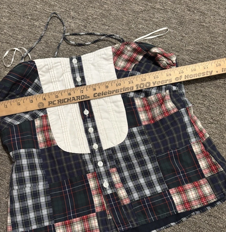 Y2K Ralph Lauren Rugby Talla 6 Algodón Cuadros Retazos Tanque Botones Corsé Estilo Foto 3 de 4