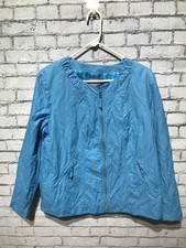 Chicos, Size 3, Cotton Blend Blue Long Sleeve Zip, Pocket, Thin Jacket/Blazer