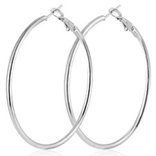70mm Big Large Stainless Steel Silver Hoop Earrings 70mm, 1 Pairs Silver-70mm