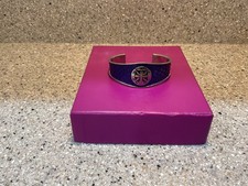 Rustic Cuff Siver tone Metal Cuff Bracelet with Purple Leather Front