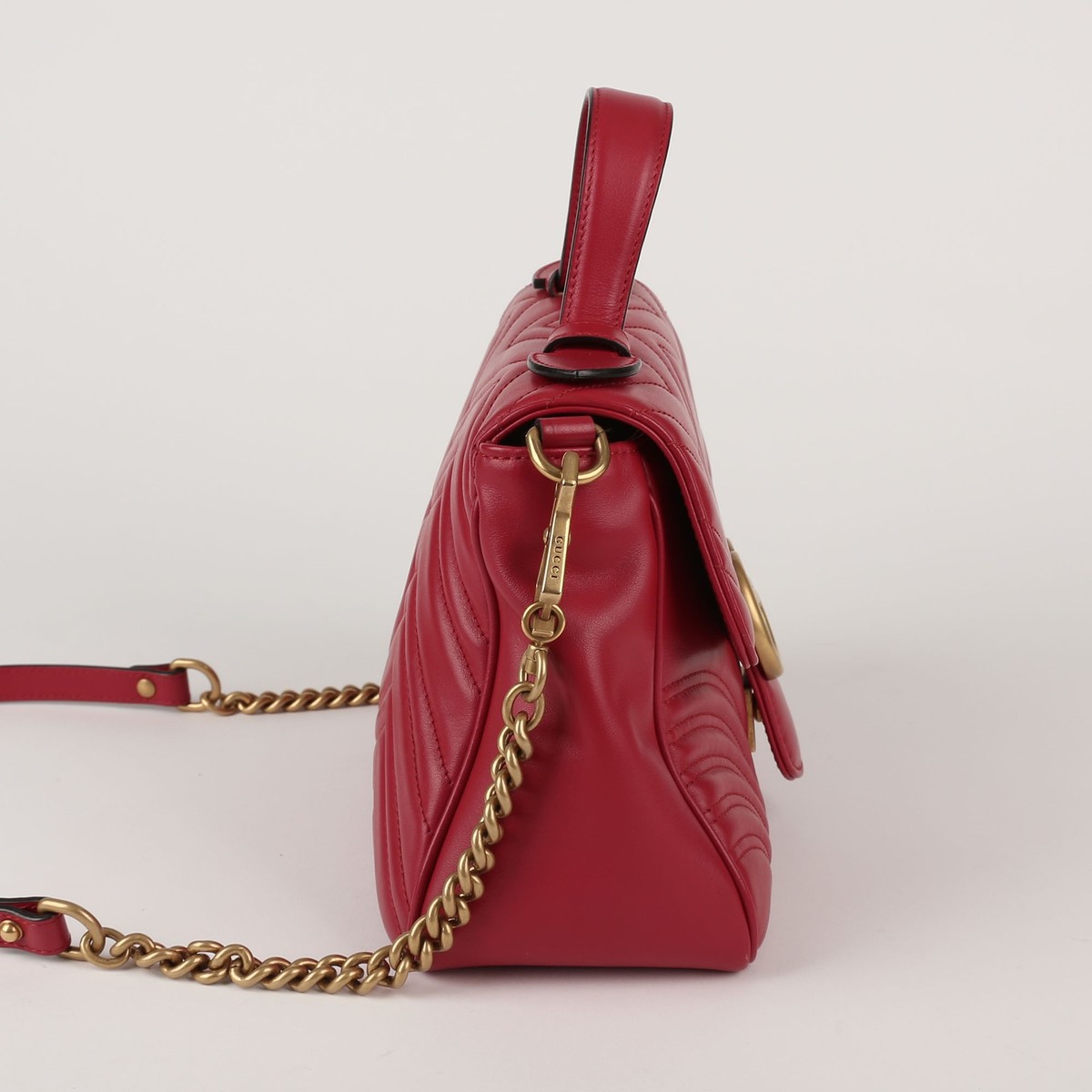 Gucci Red Leather GG Marmont Top Handle Tote and Shoulder