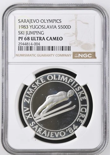 1983 YUGOSLAVIA S500D SKI JUMPING SARAJEVO OLYMPICS NGC PF 68 ULTRA CAMEO