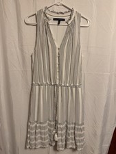 White House Black Market Striped V-Neck Sleeveless Ruffle Knee Sundress M