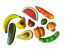 Vintage Lot of 11 Paper Mache Fruits and Vegetables Decor Folk Art Watermelon