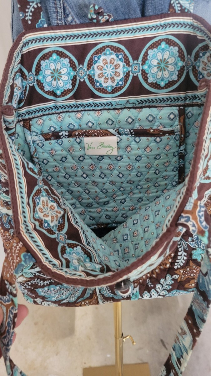 Vera Bradley Classic Tote Bag Java Blue Retired 2006 Quilted Blue Brown Floral View 2