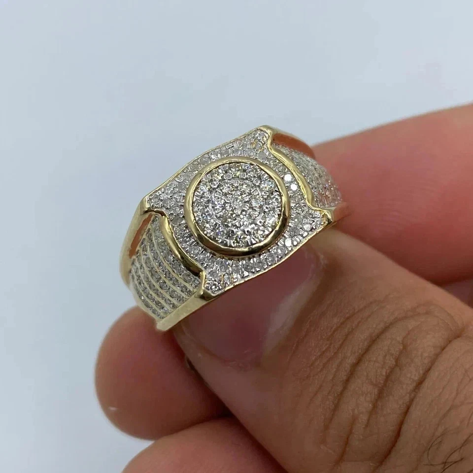 2.00Ct Round Lab Created Diamond Men's Cluster Band Ring 14K Yellow Gold Plated - Image 2 of 4