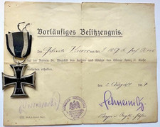 Medal German Iron Cross 2nd class + Award Certicate. Inf.Regt. 14 - 3rd Company.