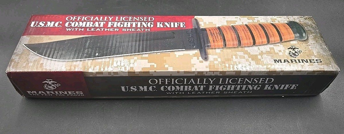 USMC Marines Combat Fighter Bowie Hunter Knife Leather Handle 