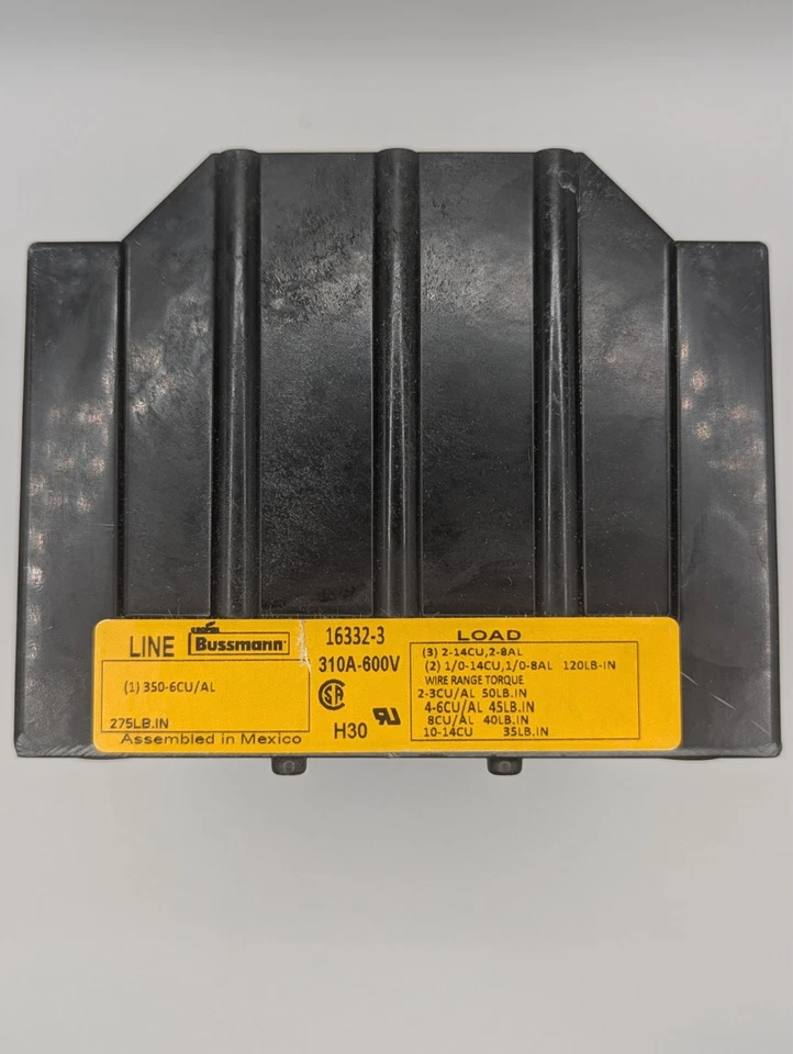 Eaton Bussman 16332-3 Power Distribution Block 310A 3P 1 Line 5 Load Connections - Image 2 of 4