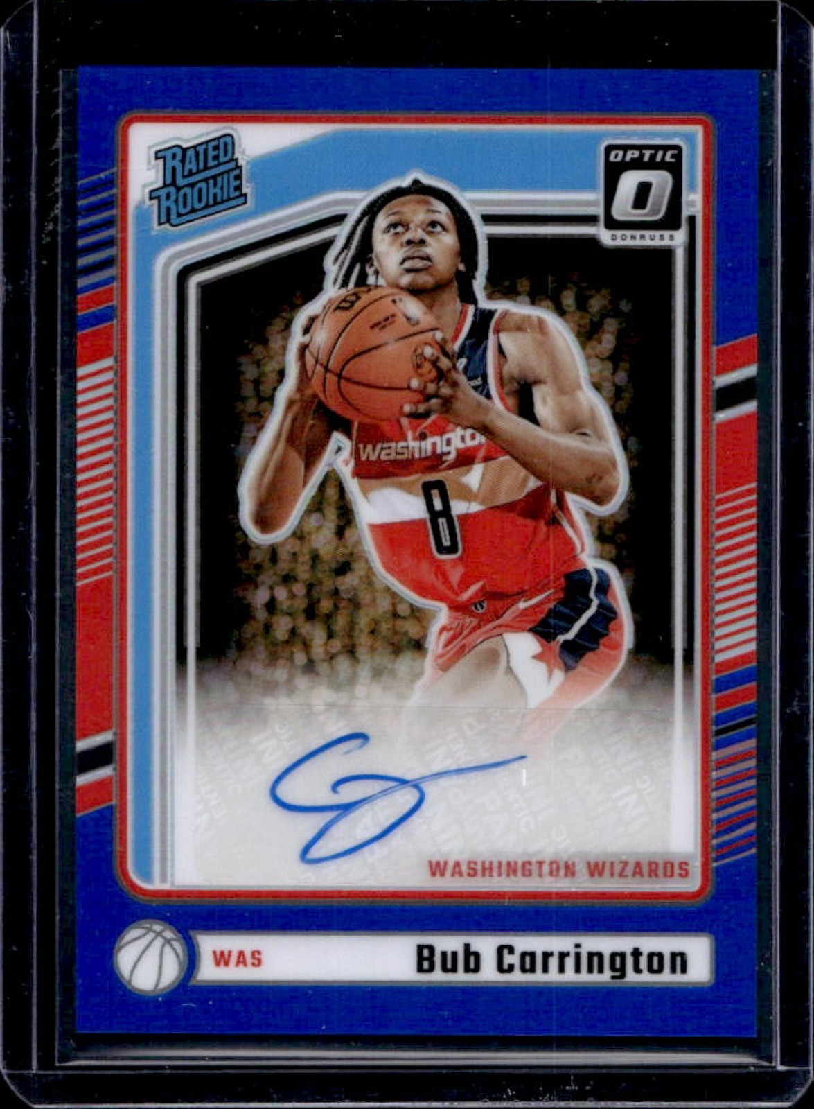 2024-25 Donruss Optic Bub Carrington Rated Rookie Blue RC Auto #16/49 Wizards