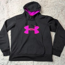 Under Armour Sweatshirt Womens L Black Hoodie Semi Fitted Athletic Coldgear