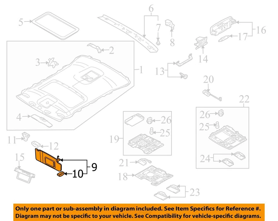 Солнцезащитный козырек зеркало правый для Audi A8 2000-2000 годов выпуска темно-серый MR61F - Изображение 3 из 4