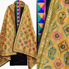 BLACK COTTON INDIAN LADIES PATIALA SALWAR KAMEEZ SUIT wi HAND EMBRO DUPATTA SNJ