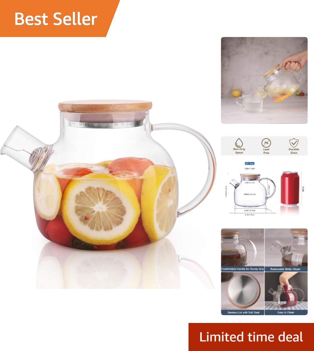 20.3oz With Bamboo Lid & Removable Infuser