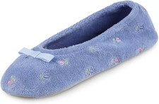 isotoner Women's Embroidered Terry Ballerina Slippers XL 9.5-10.5