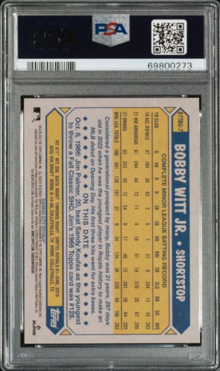 Bobby Witt Jr 2022 Topps Update 1987 Topps Rookie Card RC 87TBU7 Gem Mint PSA 10 view 3