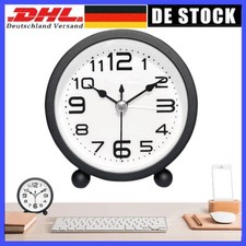 Tischuhr Wecker Analog ohne Ticken Metall Schwarz 3D Zahlen Groß Lautlos Nacht