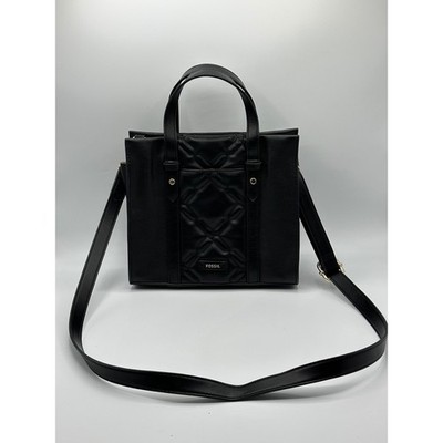 Fossil Kingston Black Quilted Tote Bag Purse With Shoulder Strap