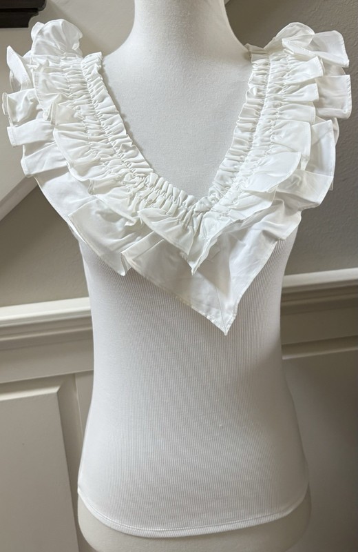 Express Ribbed Ruffle Sleeveless Top White -Small-NWT