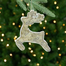 Gallerie II 5.5" Leaping Reindeer Silhouette Glittered Wood Christmas Ornament