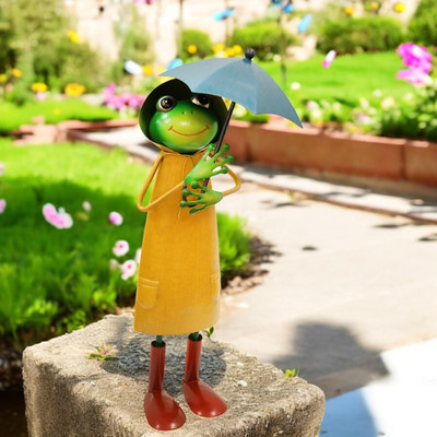 Metall gelb Soggy Froggy (37,5 cm x 15 cm x 14 cm) - schrulliger handgefertigter Frosch