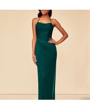 NWT Azazie Keonie Halter Bridesmaid Maxi Dress in Pine Emerald Green Size A10