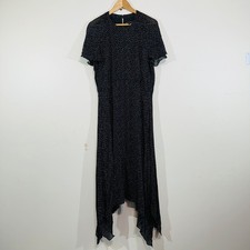 David Lawrence Polka Dot Dress 16 Black White Flutter Sleeve Handkerchief Hem