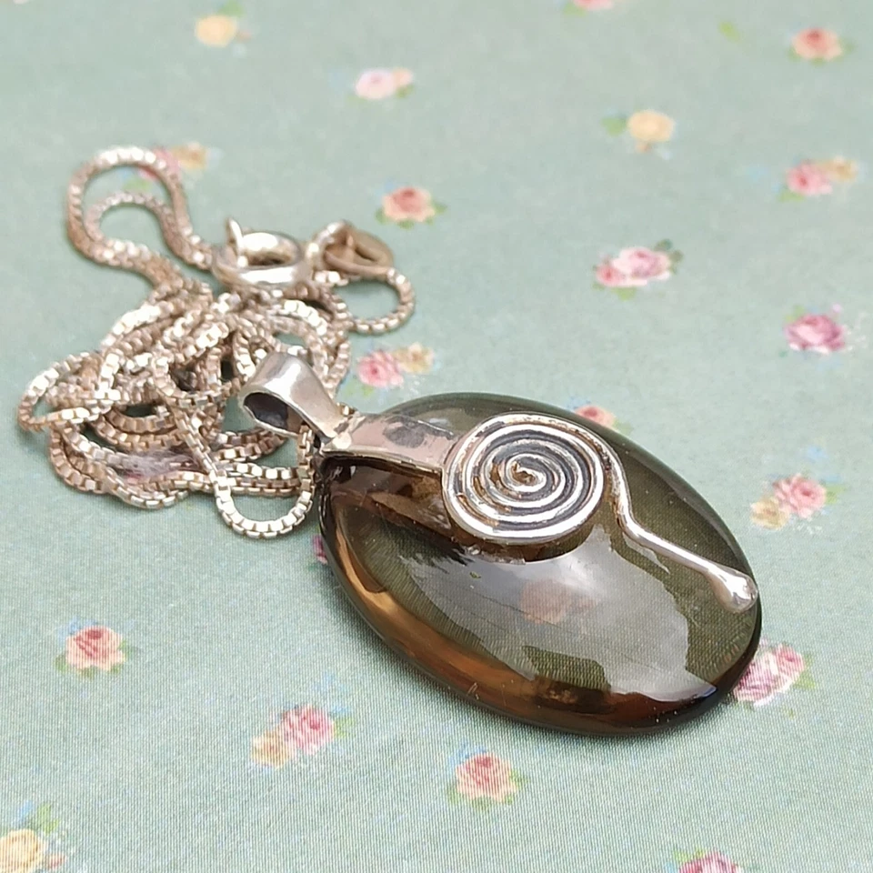 Collar Topacio Natural Vintage Arte Israelí Modernista Remolinos Plata 925 Caja de Regalo Foto 2 de 4