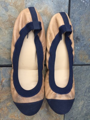 J CREW Ballet Flats Mules Loafers Beige Navy Italy LEATHER Shoes Women Sz  👠