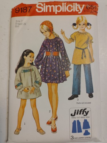 Dress Jiffy Short Girls 7 Simplicity 9187 Sewing Pattern Cut Tunic Loose Belted