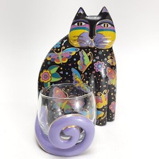 Vintage Laurel Burch Black Cat Votive Candle Holder Butterfly Porcelain 1998