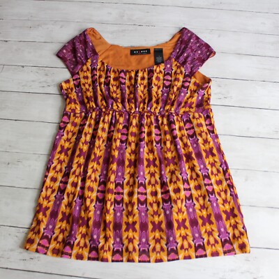 Axcell Women's Mesh Top Size M Empire Waist Purple Orange Cap Sleeve