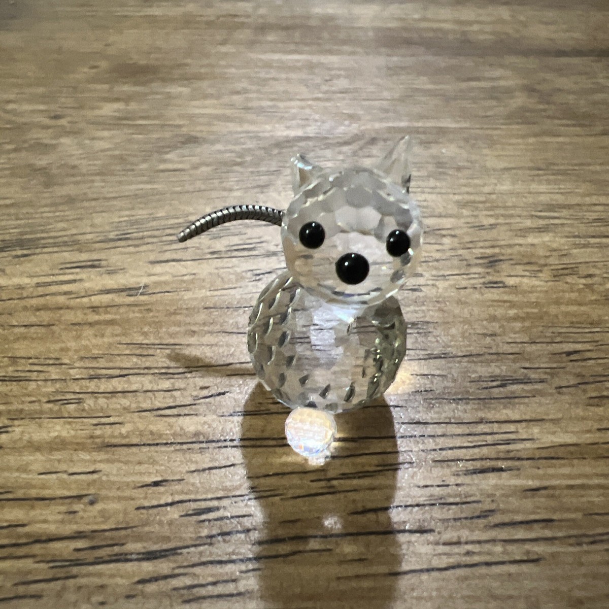 Vintage Swarovski Cat Mini Figurine Flexible Tail Black Eyes