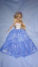 Barbie Puppen Kleid Weiß Blau Spitze Prinzessin Ballkleid Brautkleid Hochzeit #Q