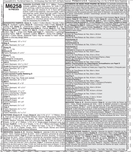 McCall's Doll Clothes Sewing Pattern M6258 - Picture 7 of 8