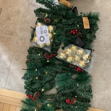 LED Christmas Garland Lighted 9FT Fireplace Stair Wall Door Indoor Timer Battery